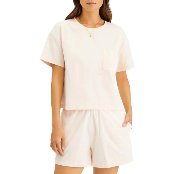 SANCTUARY Cotton Essential Knit Shorts, Size Medium in Rosewater - Picture 1 of 3
